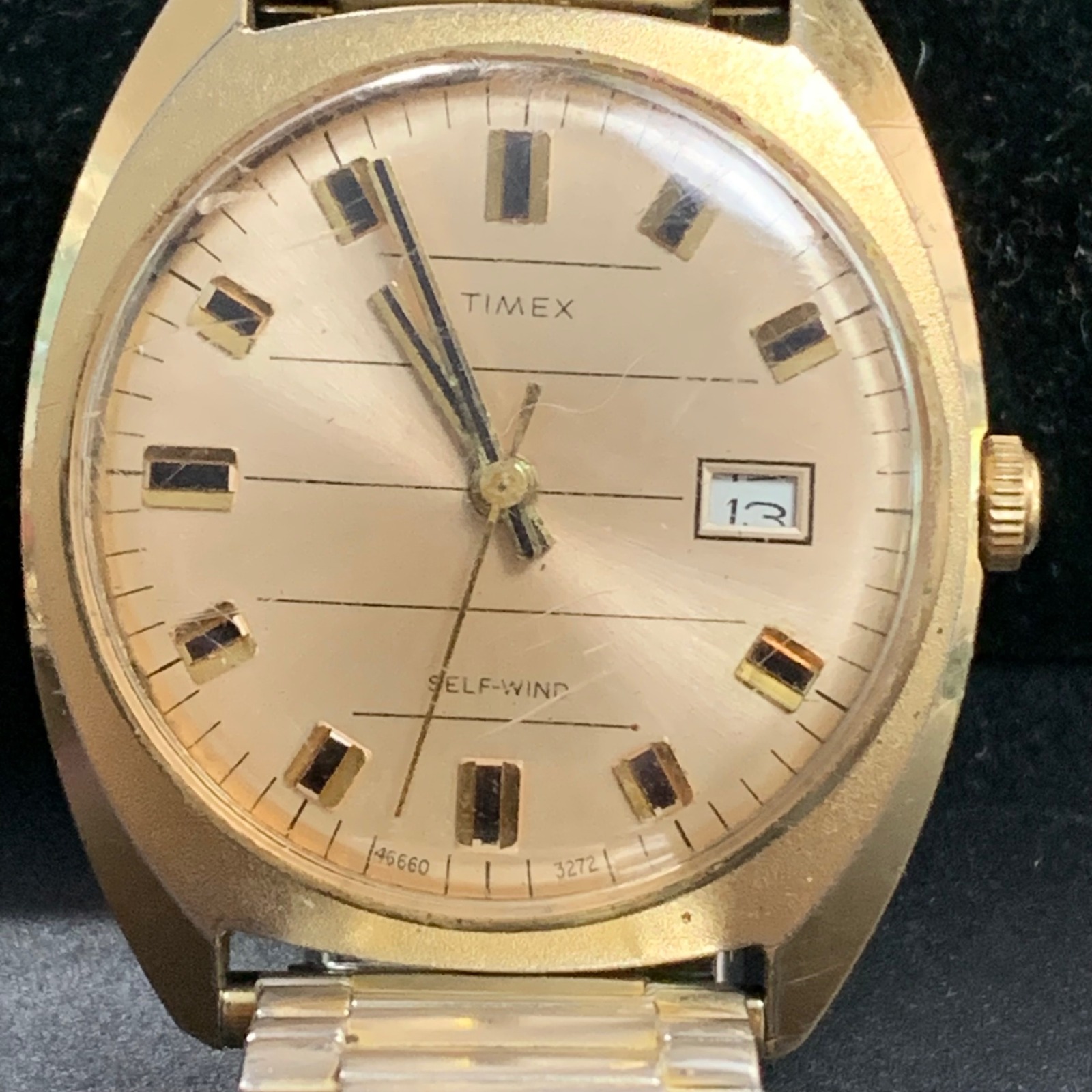 Vintage Timex SelfWind Gold Tone Automatic Watch 46660 3272 Champagne Dial Mens